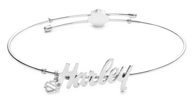 Harley-Davidson Women's Harley Script Adjustable Bangle Bracelet, Silver - Wisconsin Harley-Davidson