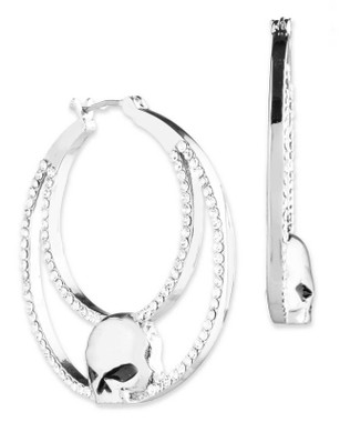 Harley-Davidson Women's Willie G Skull Pave Crystal Hoop Earrings, Silver Brass - Wisconsin Harley-Davidson