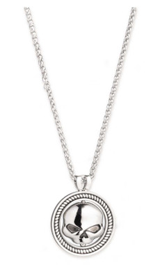 Harley-Davidson Men's 26 in. Round Willie G Skull Pendant Necklace, Steel - Wisconsin Harley-Davidson