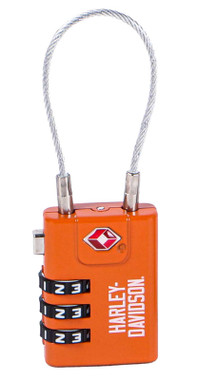 Harley-Davidson TS-Approved Combination Luggage Lock, Rugged Zinc Alloy - Orange - Wisconsin Harley-Davidson