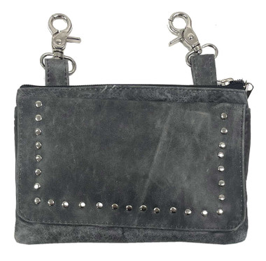 UNIK Women's Studded Cowhide Leather Clip-On Hip Bag - Distressed Gray - Wisconsin Harley-Davidson