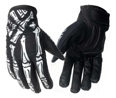 UNIK Men's Skeleton Full-Finger Leather/Nylon Gloves, Black & White - Wisconsin Harley-Davidson