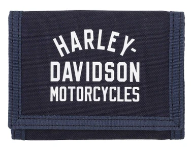 Harley-Davidson Men's H-D Arched Script Logo Tri-Fold Polyester Wallet, Indigo - Wisconsin Harley-Davidson