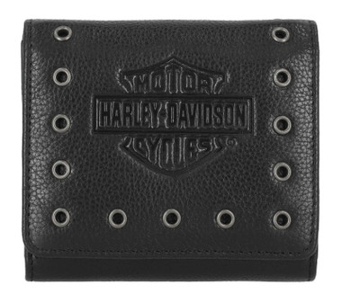 Harley-Davidson Women's Eyelet Bar & Shield Logo Leather Indexer Wallet, Black - Wisconsin Harley-Davidson