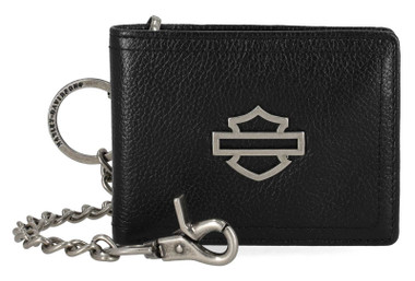 Harley-Davidson Men's Open B&S Slimfold Biker Chain Leather Wallet, Black - Wisconsin Harley-Davidson