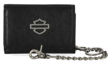 Harley-Davidson Men's Open B&S Medium Biker Chain Leather Wallet, Black - Wisconsin Harley-Davidson
