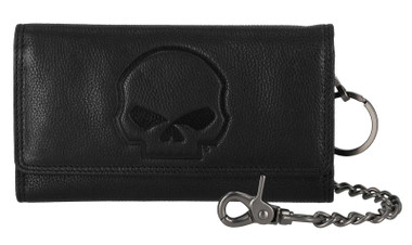 Harley-Davidson Men's Skull Embossed Trucker Biker Chain Leather Wallet, Black - Wisconsin Harley-Davidson