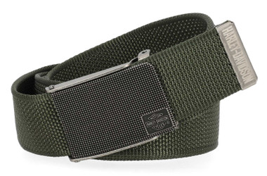 Harley-Davidson Men's Bar & Shield Logo Bottle Opener Nylon Web Belt - Green - Wisconsin Harley-Davidson