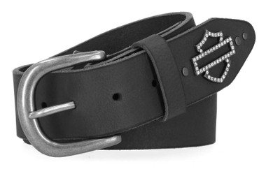 Harley-Davidson Women's Open Bar & Shield Quad Stud Genuine Leather Belt, Black - Wisconsin Harley-Davidson