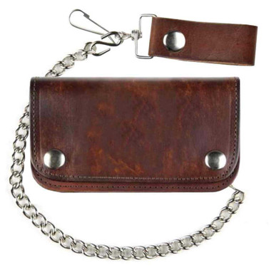 Biker Men's 6 in Antique Biker Chain Genuine Leather Wallet, Distressed Brown - Wisconsin Harley-Davidson