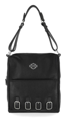 Harley-Davidson Women's Buckle Metal B&S Genuine Leather Hobo Purse, Black - Wisconsin Harley-Davidson