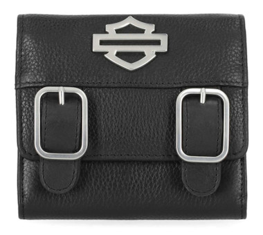 Harley-Davidson Women's Buckle Bar & Shield Logo Leather Indexer Wallet, Black - Wisconsin Harley-Davidson