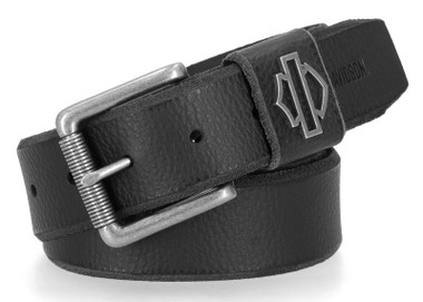 Harley-Davidson Men's Die Cut Open Bar & Shield Genuine Leather Belt, Black - Wisconsin Harley-Davidson