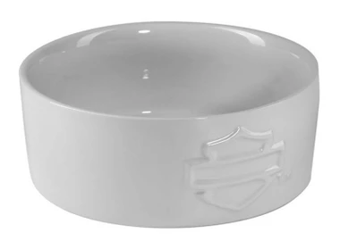 Harley-Davidson Sculpted Open Bar & Shield Logo Ceramic Pet Bowl, White - Wisconsin Harley-Davidson