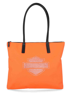 Harley-Davidson Women's Open Bar & Shield Rhinestone Flat Tote Bag, Orange - Wisconsin Harley-Davidson