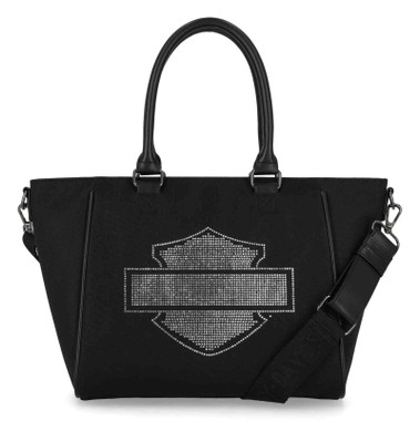 Harley-Davidson Women's Open Bar & Shield Rhinestone Satchel Purse, Black - Wisconsin Harley-Davidson