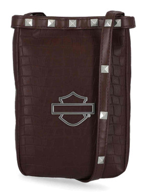 Harley-Davidson Women's Metal Bar & Shield Logo Croco Crossbody Purse, Maroon - Wisconsin Harley-Davidson