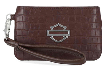 Harley-Davidson Women's Metal Bar & Shield Croco Coin Case w/ Wristlet, Maroon - Wisconsin Harley-Davidson