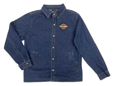 Harley-Davidson Embroidered Bar & Shield Logo Snap Denim Long Sleeve Shirt, Blue - Wisconsin Harley-Davidson