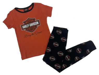 Harley-Davidson Little Girls' 2-Piece Bar & Shield Tight Fit Short Sleeve PJ Set - Wisconsin Harley-Davidson