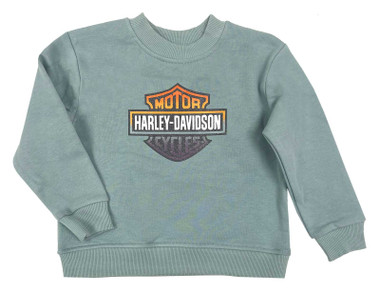 Harley-Davidson Big Girls' Glittery B&S Fleece Pullover Sweatshirt, Green - Wisconsin Harley-Davidson