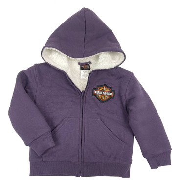 Harley-Davidson Big Girls' Bar & Shield Sherpa Lined Fleece Zip Hoodie, Purple - Wisconsin Harley-Davidson