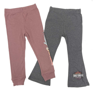 Harley-Davidson Little Girls' 2-Pack Stretch Lounge Pants Set, Gray & Dusty Pink - Wisconsin Harley-Davidson