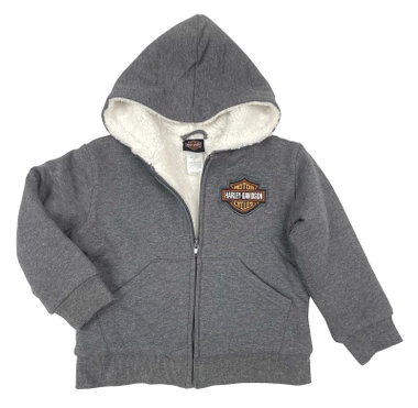 Harley-Davidson Big Boys' Bar & Shield Sherpa Lined Fleece Zip Hoodie, Gray - Wisconsin Harley-Davidson