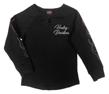 Harley-Davidson Little Girls' Glittery H-D Keyhole Long Sleeve Tee, Black - Wisconsin Harley-Davidson