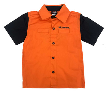Harley-Davidson Big Boys' H-D Colorblocked Poplin Short Sleeve Shirt, Orange - Wisconsin Harley-Davidson