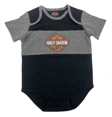 Harley-Davidson Baby Boys' Bar & Shield Logo Newborn Colorblocked Creeper - Wisconsin Harley-Davidson