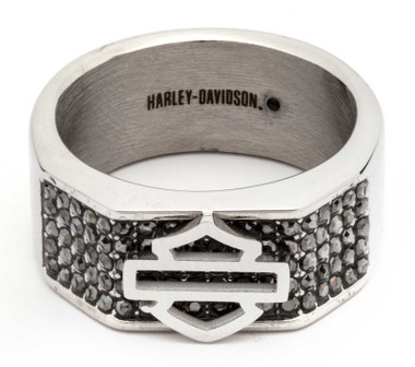 Harley-Davidson Men's Bar & Shield Black Crystal Ring, Stainless Steel - Wisconsin Harley-Davidson