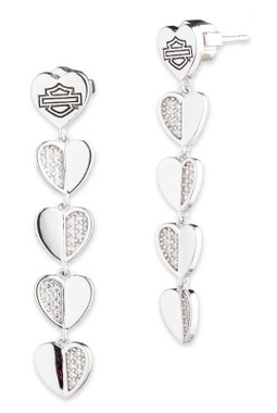 Harley-Davidson Women's Bar & Shield Heart Crystal Earrings, Sterling Silver - Wisconsin Harley-Davidson