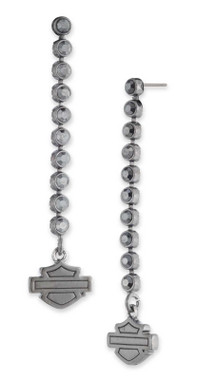 Harley-Davidson Women's Hematite Crystal Chain Bar & Shield Dangle Earrings - Wisconsin Harley-Davidson