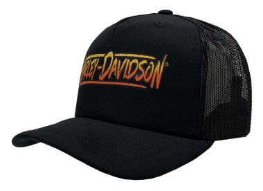 Harley-Davidson Men's Stretched Snapback Mesh Curved Bill Trucker Hat, Black - Wisconsin Harley-Davidson
