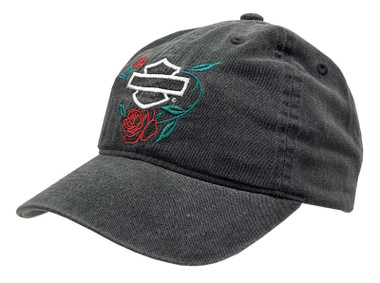 Harley-Davidson Women's Thicket B&S Roses Adjustable Curved Bill Dad Hat, Black - Wisconsin Harley-Davidson