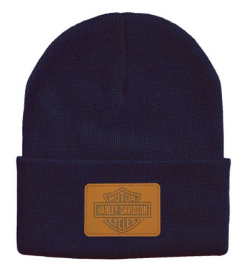 Harley-Davidson Men's Embossed Bar & Shield Logo Patch Cuffed Beanie Hat, Navy - Wisconsin Harley-Davidson