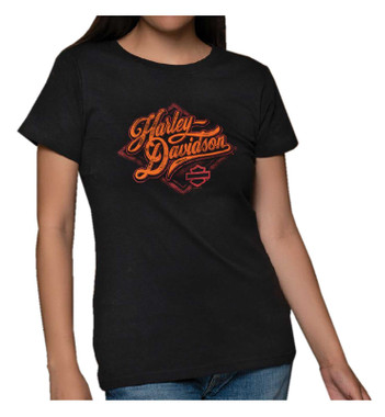 Harley-Davidson Womens Exterior Crew-Neck Short Sleeve Cotton-Blend Tee, Black - Wisconsin Harley-Davidson