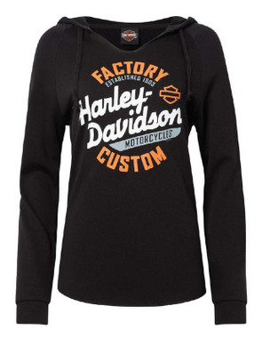 Harley-Davidson Women's Compel Raw-Edge High-Low Pullover Hoodie, Black - Wisconsin Harley-Davidson