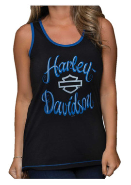 Harley-Davidson Women's Bravura Sleeveless Fullback Tank Top, Black/Blue - Wisconsin Harley-Davidson
