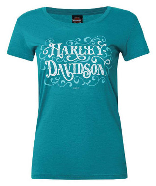 Harley-Davidson Women's Requisite Short Sleeve Poly-Blend Tee, Jade Blue - Wisconsin Harley-Davidson