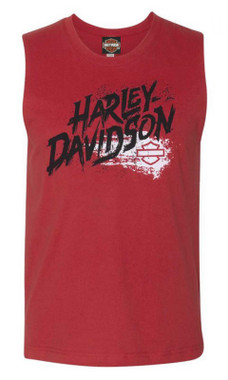 Harley-Davidson Men's Frenzy Sleeveless Crew-Neck Cotton Muscle Shirt, Red - Wisconsin Harley-Davidson