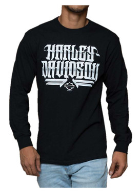 Harley-Davidson Men's Streets Long Sleeve Cotton Crew-Neck Shirt, Black - Wisconsin Harley-Davidson