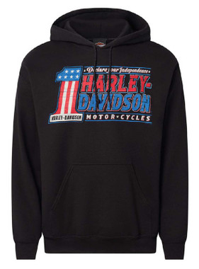 Harley-Davidson Men's Oath #1 RWB Pullover Fleece Hoodie, Solid Black - Wisconsin Harley-Davidson