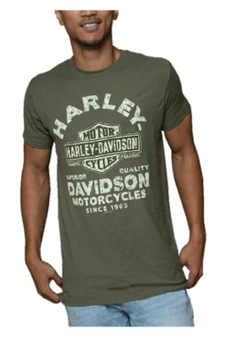 Harley-Davidson Men's Raging Short Sleeve Cotton Crew-Neck Tee, Military Green - Wisconsin Harley-Davidson