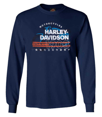 Harley Davidson 青 長袖カットソー3XL バイカー Harley-Davidson® Men's Outfit Long Sleeve Cotton Crew-Neck Shirt