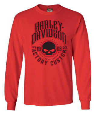 Harley-Davidson Men's Imitate Skull Long Sleeve Cotton Crew-Neck Shirt, Red - Wisconsin Harley-Davidson