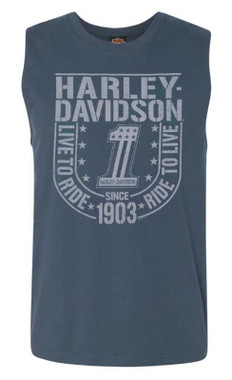 Harley-Davidson Men's Star Proud Sleeveless Cotton Muscle Shirt, Ensign Blue - Wisconsin Harley-Davidson