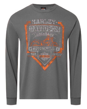 Harley-Davidson Men's Strive Distressed Long Sleeve Cotton Shirt, Charcoal - Wisconsin Harley-Davidson