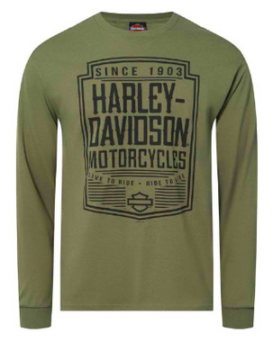 Harley-Davidson Men's Outburst Long Sleeve Cotton Crew-Neck Shirt, Green - Wisconsin Harley-Davidson